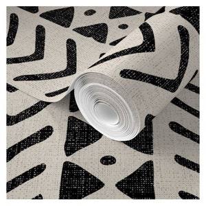 Block print traditional un-pasted pebble wallpaper, mud cloth wall art black and white ethnic style image 2