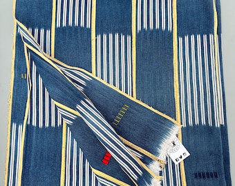 Vintage African Baule Cloth Throw: Indigo Blue Ikat Cotton, Coastal Boho