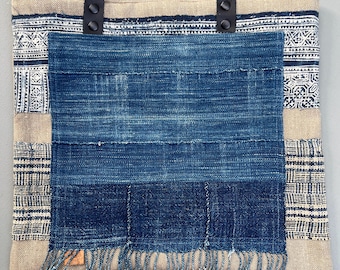 Patchwork Jeans Tote- blue jean shopping bag, boho patchwork purse, vintage African mud cloth- denim jeans book bag