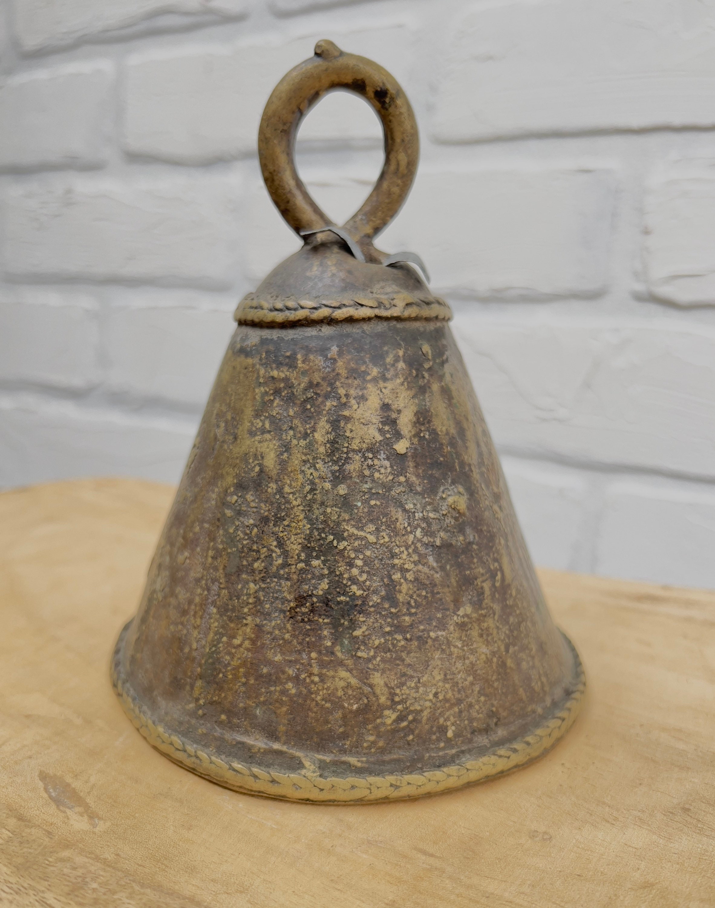 Antique Brass Cow Bell, Rustic African hand made Brass Bell from South