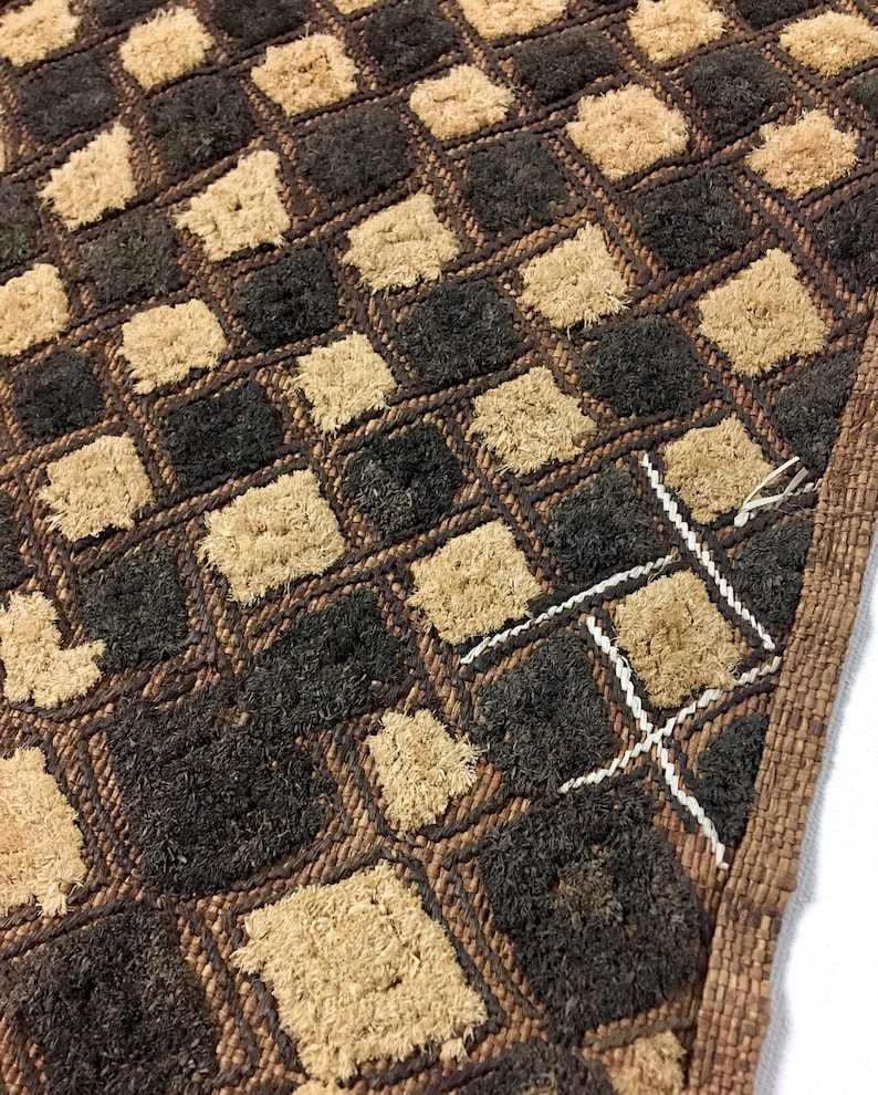 Vintage African Tribal Textile Woven Raffia Kuba Cloth Kasai Velvet