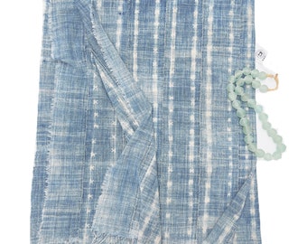 Vintage African Indigo Mud Cloth textile, Light Blue Mudcloth Throw, Shibori dots and stripes, Morrissey Fabric