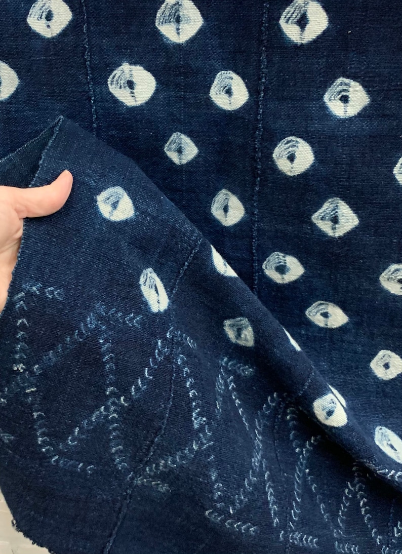 Mud Cloth African Indigo throw Morrissey Fabric Blue and White Shibori tie dyed vintage mudcloth
