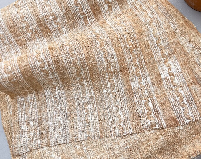 Vintage Asian Hemp Fabric, Natural fiber abstract stripe print, pillow fabric, Rustic table runner, Morrissey Fabric