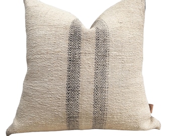Linen pillow cover- vintage grain sack- Gray stripe pillow- Neutral striped accent cushion- New Farmhouse home decor- Rustic striped pillow