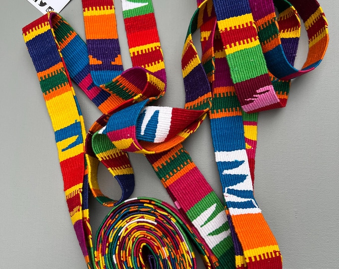 Rainbow straps, Guatemalan cotton strapping, 7 1/2 yard piece, Multi color craft supply, Hand Loomed cotton trim, purse straps,