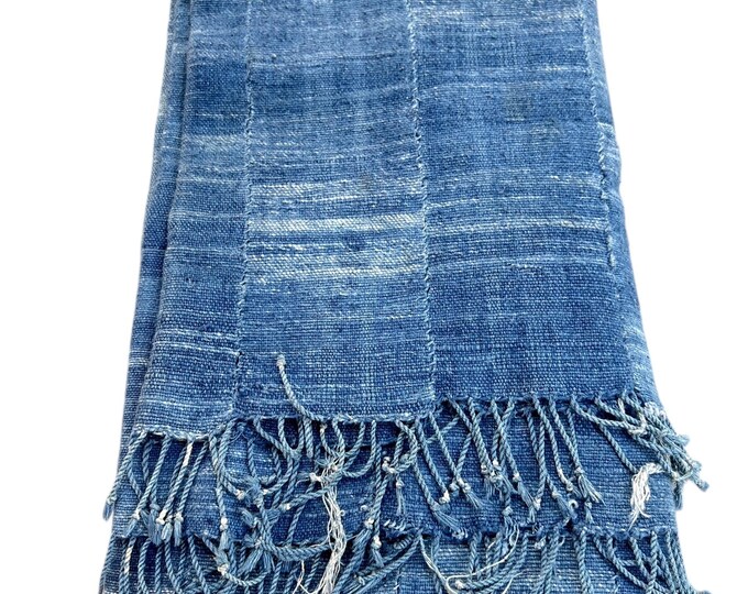 African Indigo throw blanket- Blue mud cloth- denim blue throw blanket- Boho throw with fringe- Jean fabric wrap, Blue denim Mossi