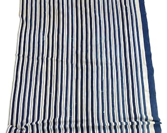 Vintage Indigo Striped Mud Cloth Fabric: African Textile, blue and white, coastal home, beach house throw