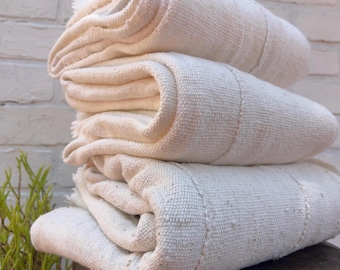 Natural Mud Cloth fabric, African textile, hand made cotton throw blanket, craft supply fabric, beach house blanket