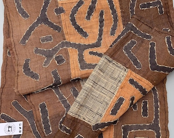 Vintage Kuba Cloth African Tapestry, Hand-Stitched Raffia Appliqués, Geometric Wall Art