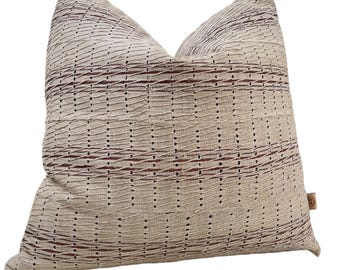 Vintage Aso Oke striped pillow cover, Brown and beige vintage striped square pillow cushion, African Aso Oke fabric
