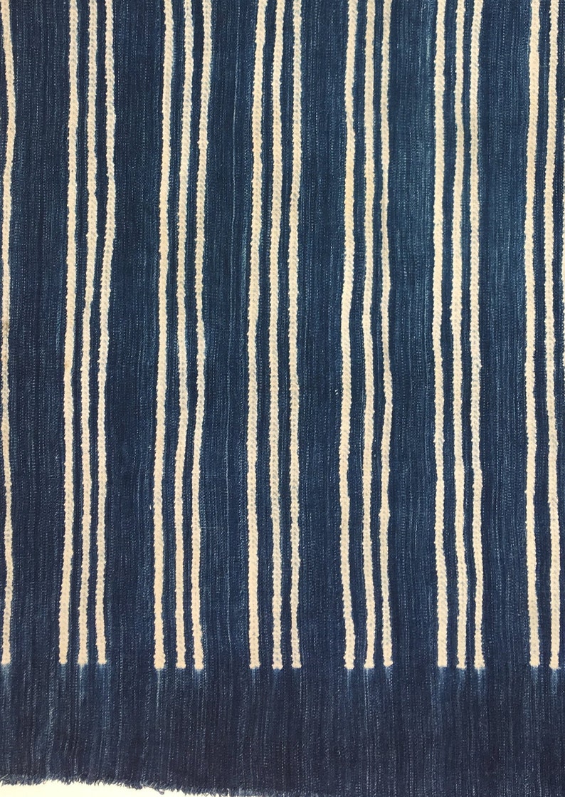 Blue and White Fabric Vintage African Indigo Mudcloth Textile Boho Home Decor