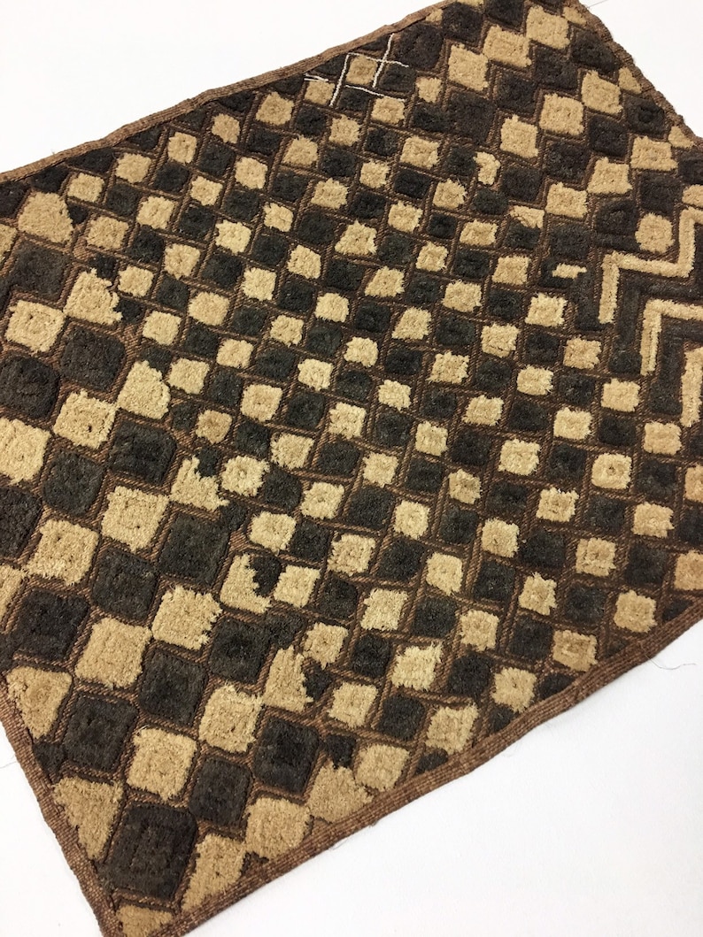 Vintage African Tribal Textile Woven Raffia Kuba Cloth Kasai Velvet