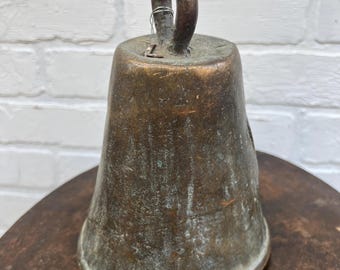 Vintage Large Brass Bell, Rustic African Hand Made Bell, Holiday Bells, Antique bronze Bell, Morrissey Fabric