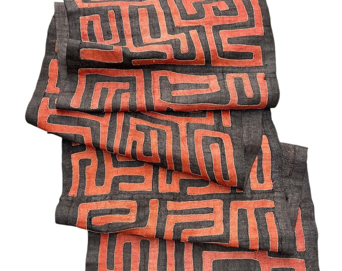 Kuba Cloth- Tapestry- Abstract Wall Decor- Rug Wall Hanging- African Tribal Tapestry- Geometric Design- Black and Rust Abstract Art