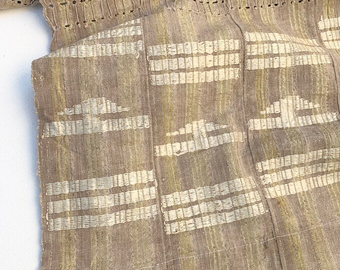 Vintage African Aso Oke Textile, Gold and Taupe Vintage Yoruba tribal fabric, African Ceremonial Cloth, Morrissey Fabric