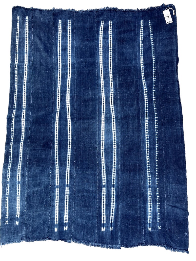 Décoration bohème, jeté en tissu boue, rayures bleues et blanches teints en cravate, textile africain vintage indigo foncé image 1