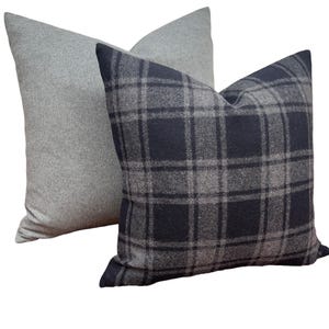 Black and grey check wool pillow cover set for traditional farmhouse Cottage Style design