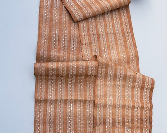 Vintage Asian Hemp Fabric, Natural fiber rust and ivory print, pillow fabric, Rustic table runner, Morrissey Fabric