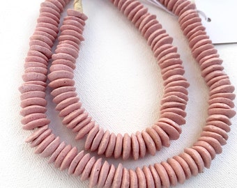 Vintage Pink Beads, Trade Beads, Recycled Glass Beads, Hand Made African Disc Beads, Jewelry Beads