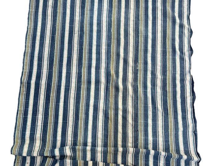 striped vintage fabric, vintage African Indigo mudccloth fabric, denim blue stripes, upholstery, pillows, table runners