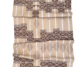 Vintage African fabric, Neutral Brown and Tan geometric weave, Bojo home decor, silver lurex detail