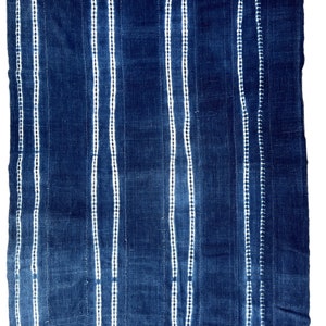 Décoration bohème, jeté en tissu boue, rayures bleues et blanches teints en cravate, textile africain vintage indigo foncé image 2