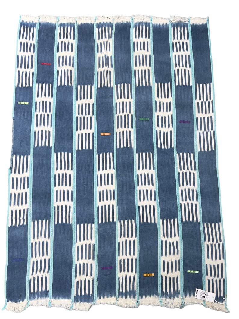 Vintage African fabric, Baule Cloth from the Ivory Coast, Blue, white mud cloth, Morrissey Fabric image 1