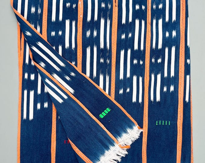 Mud cloth throw, Orange and blue Baule Cloth, African fabric, Boho Home Decor fabric, Vintage bed throw, Decorative Tribal cloth