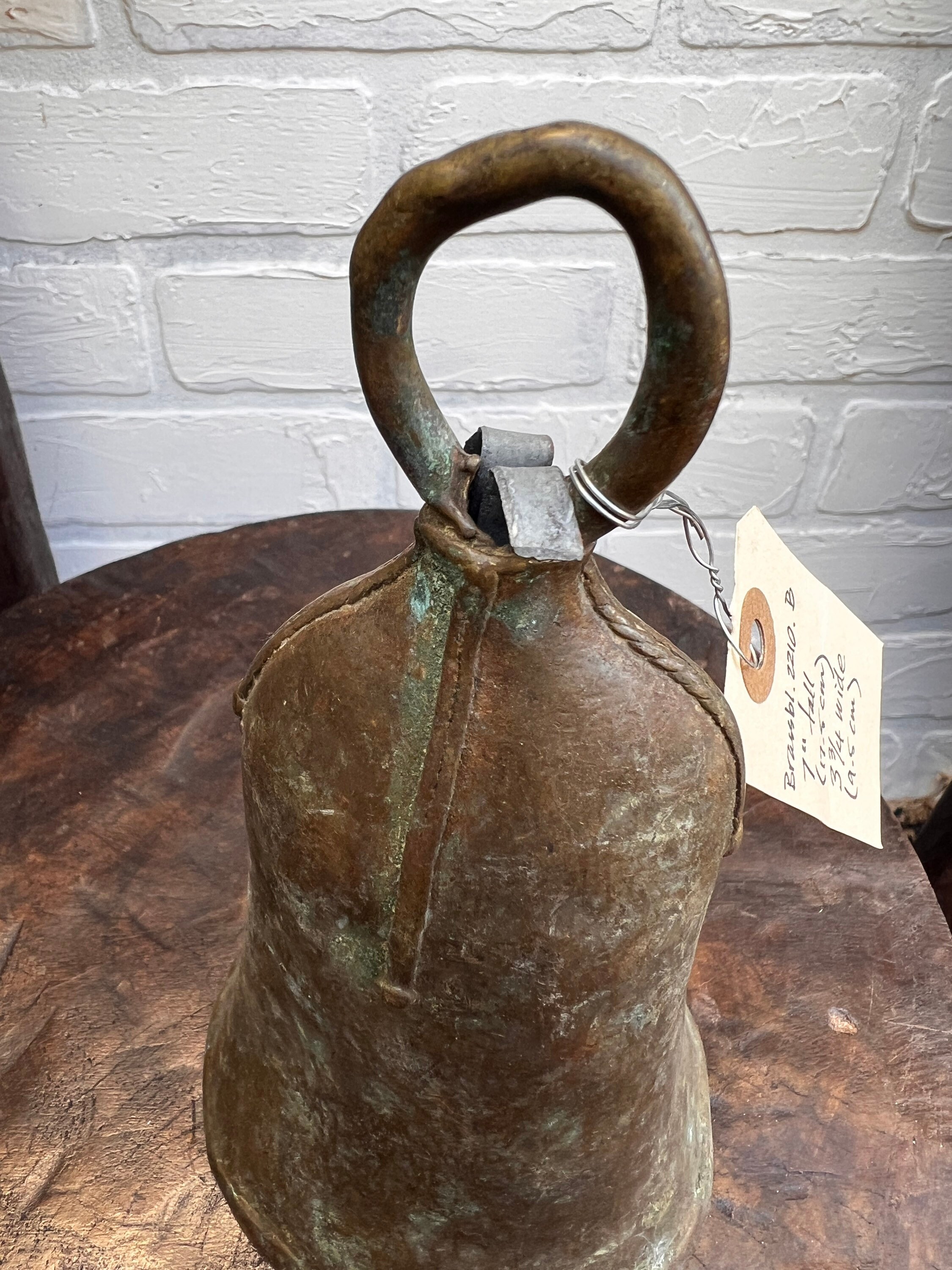 Large Antique Brass Cow Bell, Rustic African hand made bronze bell