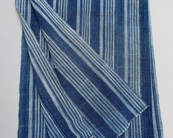 Striped denim fabric, blue and white vintage mud cloth, African fabric, Boho style throw