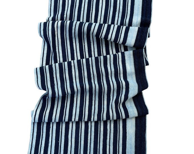 Mud Cloth striped throw, Vintage Indigo mudcloth, Vintage African mud cloth fabric, blue and white stripes, Morrissey Fabric