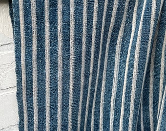 Mud Cloth throw, Farmhouse Striped fabric, Indigo blue and white mudcloth, Vintage African textile