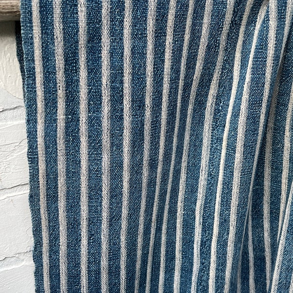 Mud Cloth throw, Farmhouse Striped fabric, Indigo blue and white mudcloth, Vintage African textile