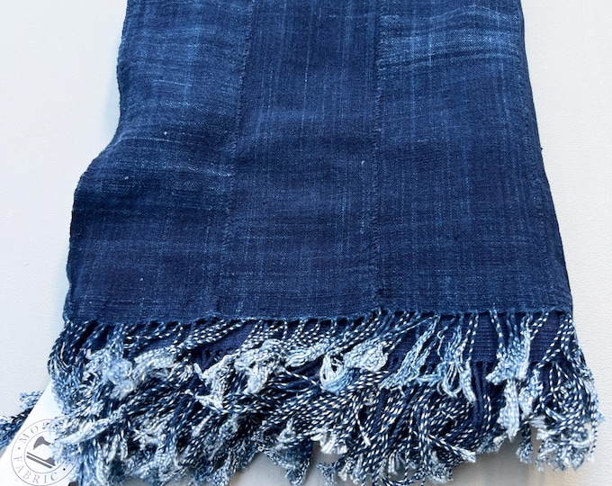Dark Blue Denim Throw Blanket: Vintage African Indigo Mud Cloth
