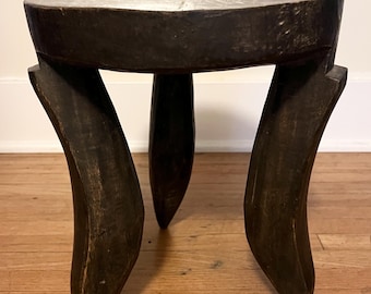 Vintage hand carved wooden Stool, African solid wood plant stand