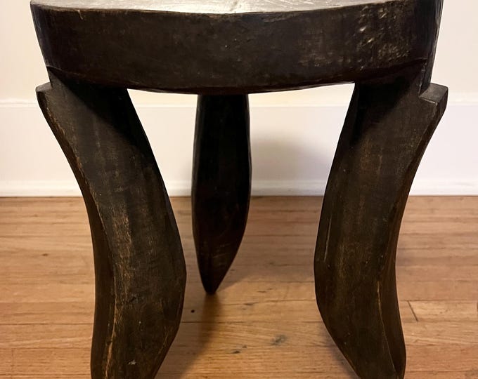 Vintage hand carved wooden Stool, African solid wood plant stand