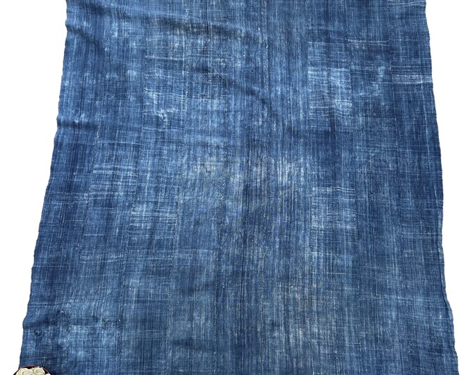 Vintage Mud Cloth Throw, Indigo Blue Denim Mudcloth, Vintage African Textile, Morrissey Fabric