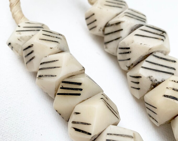 African Geometric Beads, Faux Ivory beads with black stripes, Table Top decor