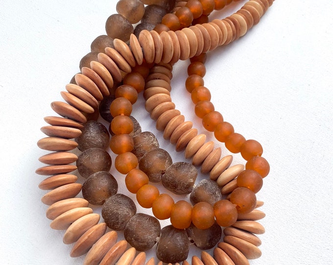 African Beads, Recycled glass beads, Rust bead bundle, Sea glass beads, Bone Bead necklace, Tribal Beads