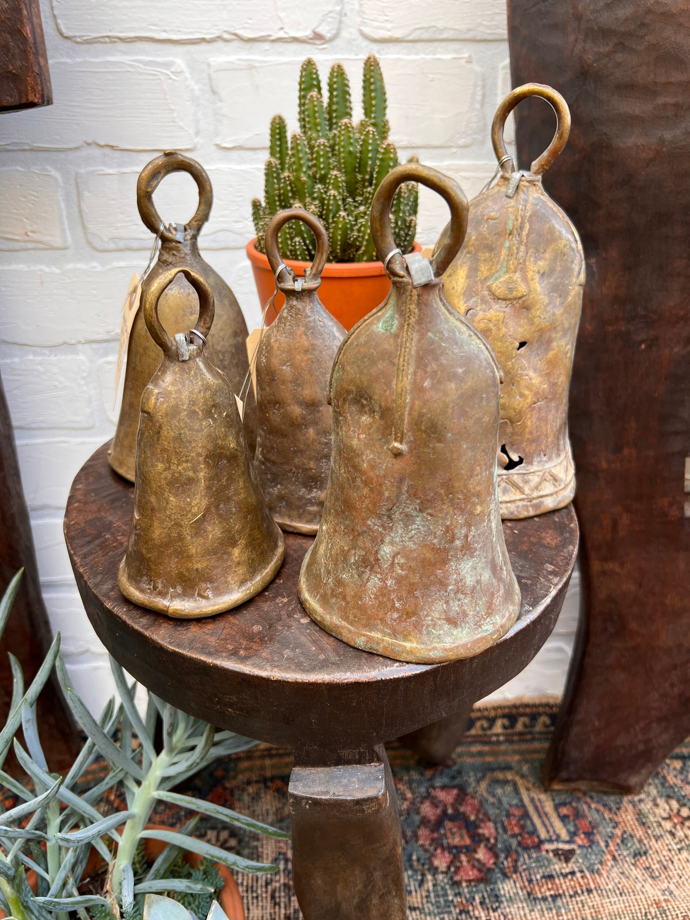 Large Antique Brass Cow Bell, Rustic African hand made bronze bell