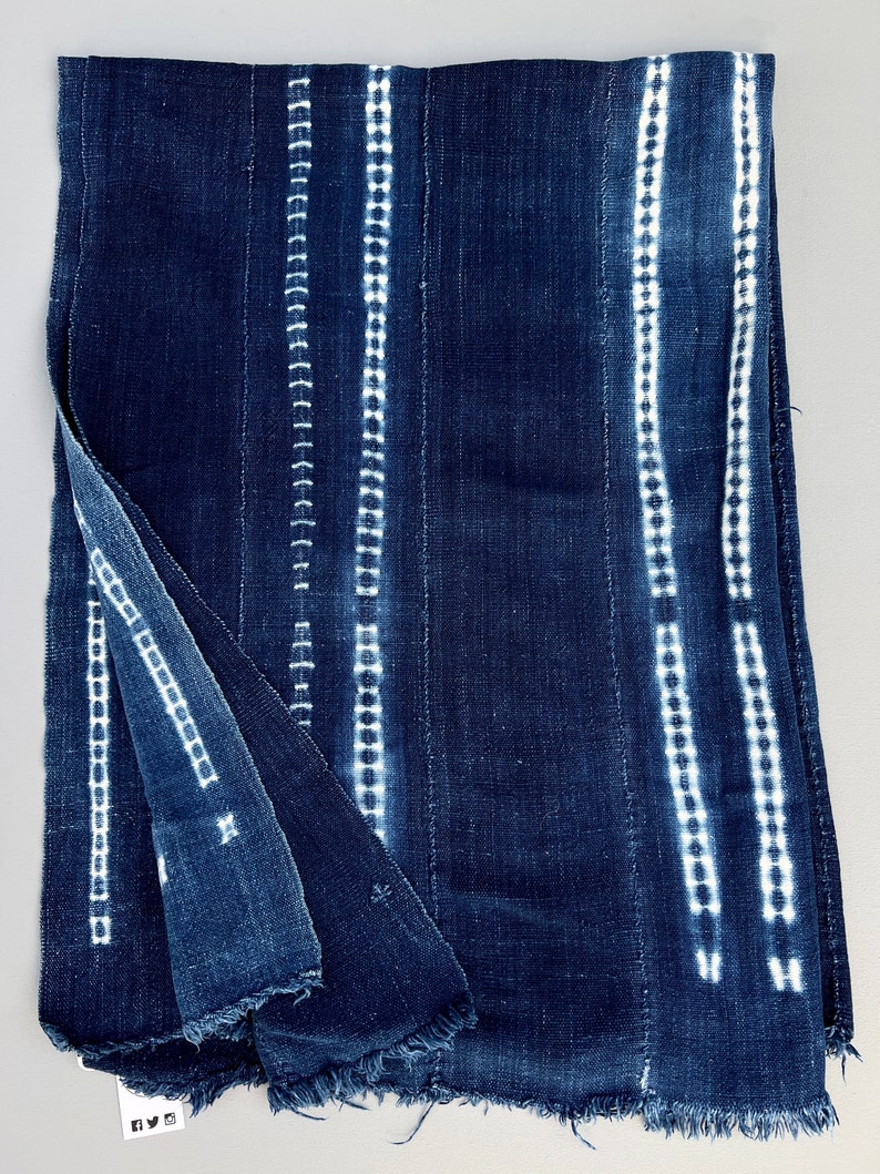 Décoration bohème, jeté en tissu boue, rayures bleues et blanches teints en cravate, textile africain vintage indigo foncé image 10