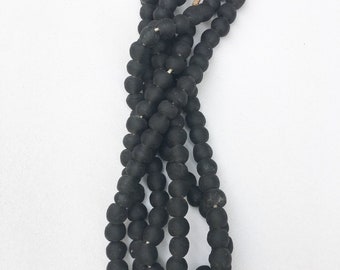 Black Recycled Beads Strand, African Beads, Jewelry beads, Hand Made Glass Beads, rustic small black beads