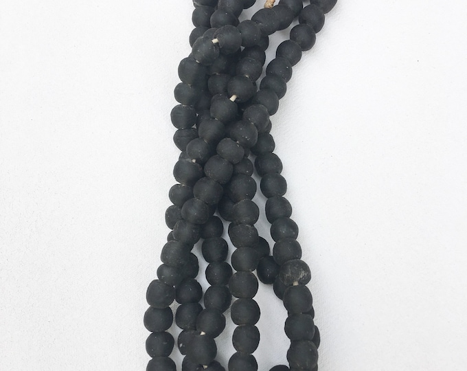 Black Recycled Beads Strand, African Beads, Jewelry beads, Hand Made Glass Beads, rustic small black beads