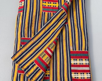 Vintage African Ewe textile, Textile collector gift, Yellow, Navy blue, green, red, Ethnic Design, Hand made fabric, Ewe Kente textile art