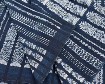 Guatemalan vintage fabric, Indigo stripe Ikat material, corte cloth, Blue and white fabric