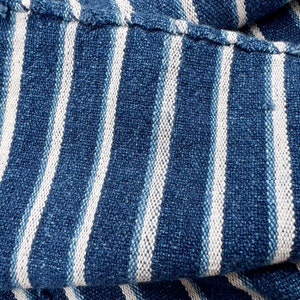 Mud Cloth striped throw, Vintage African Indigo mudcloth fabric, blue and white stripes image 2