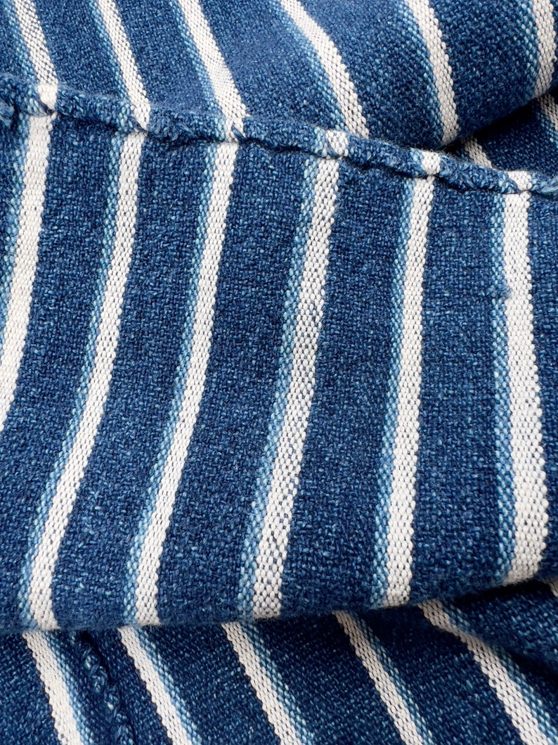 Mud Cloth striped throw, Vintage African Indigo mudcloth fabric, blue and white stripes image 2