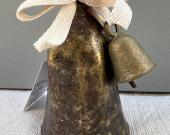 Vintage brass bells, 2 Bell set, Rustic African Hand Made Bells, Holiday decor