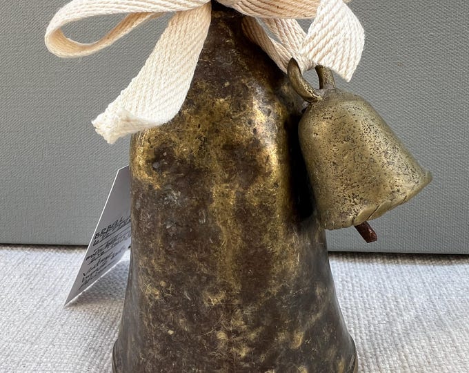 Vintage brass bells, 2 Bell set, Rustic African Hand Made Bells, Holiday decor
